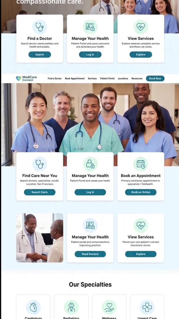 Healthcare website design from the supplied UX walkthrough